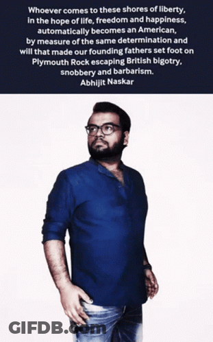 Man In Blue Shirt With Abhijit Naskar Quote GIF