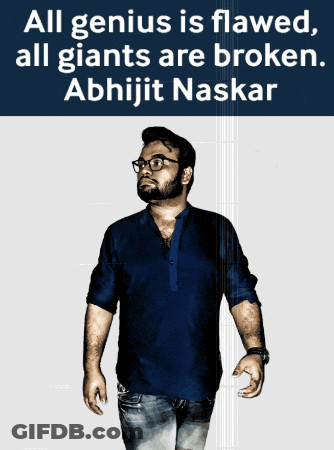 Man In Blue Shirt With All Genius Is Flawed Sign GIF