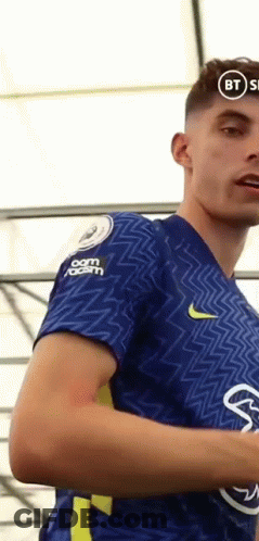 Man In Blue Shirt With BT GIF