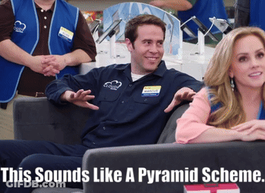 Man In Blue Shirt With Clouds Sits Next To Woman GIF