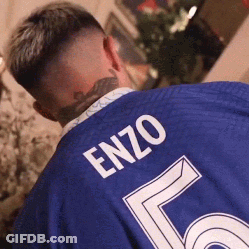 Man In Blue Shirt With Enzo On Back GIF
