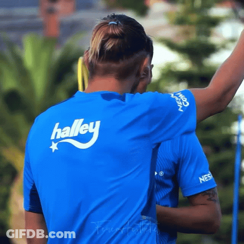 Man In Blue Shirt With Halley GIF