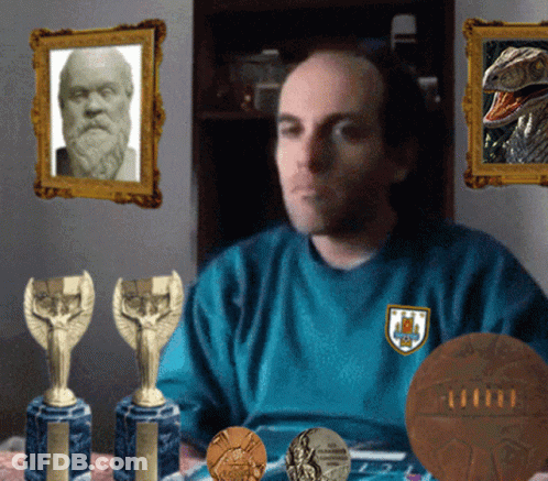 Man In Blue Shirt With Jesus And Clown Picture GIF