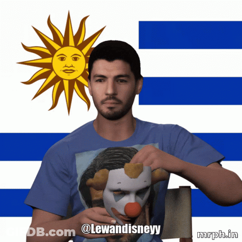 Man In Blue Shirt With Jesus And Clown Picture GIF