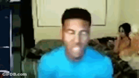Man In Blue Shirt With Mouth Open GIF