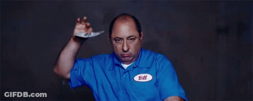 Man In Blue Shirt With Name Bill GIF
