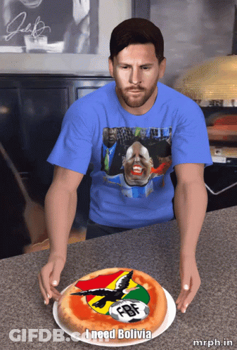 Man In Blue Shirt With Pizza Saying I Need Bolivia GIF