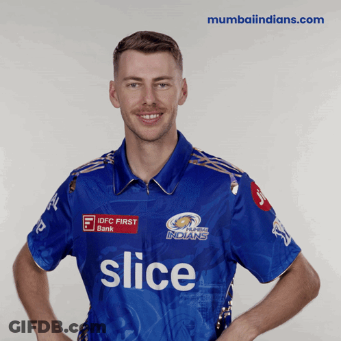 Man In Blue Shirt With Slice GIF