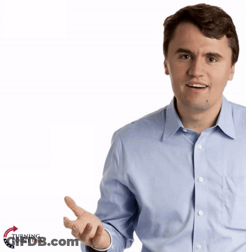 Man In Blue Shirt With Turning Point USA Logo GIF
