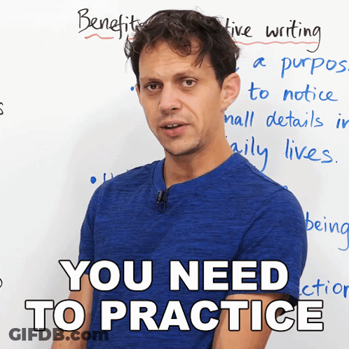 Man In Blue Shirt With White Board Saying Benefits Creative Writing GIF