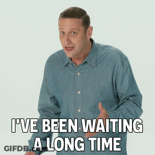 Man In Blue Shirt Yelling I've Been Waiting A Long Time GIF