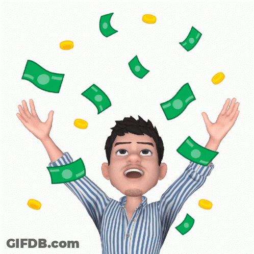 Man In Blue Striped Shirt Surrounded By Money GIF