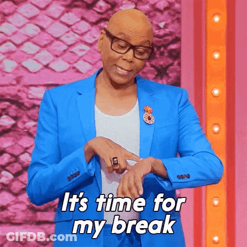 Man In Blue Suit And Glasses Looking At Watch It's Time For My Break GIF