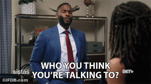 Man In Blue Suit And Red Tie Talking To Woman GIF