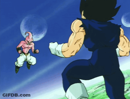 Man In Blue Suit Next To Pink Cartoon Character GIF