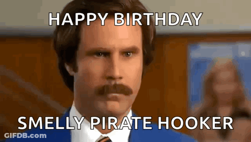 Man In Blue Suit Saying Happy Birthday Smelly Pirate Hooker GIF