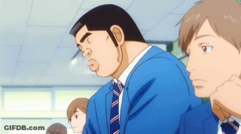 Man In Blue Suit Standing Next To Man In Brown Suit GIF