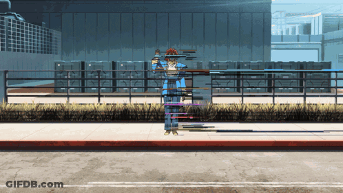 Man In Blue Suit Standing On Sidewalk GIF