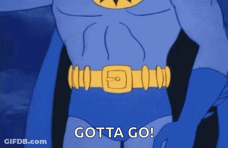 Man In Blue Superhero Costume Gotta Go GIF