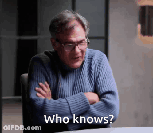 Man In Blue Sweater Asking Who Knows GIF