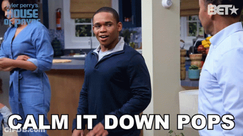 Man In Blue Sweater Calm It Down Pops GIF