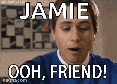 Man In Blue Sweater Saying Jamie Ooh Friend GIF