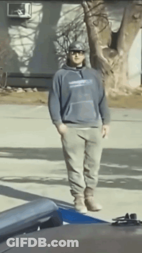 Man In Blue Sweatshirt And Hat GIF