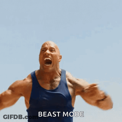 Man In Blue Tank Top Screaming Beast Mode GIF