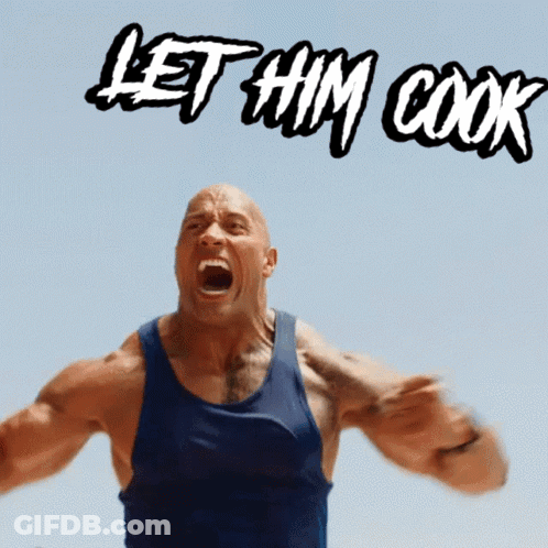 Man In Blue Tank Top Screaming Let Him Cook GIF