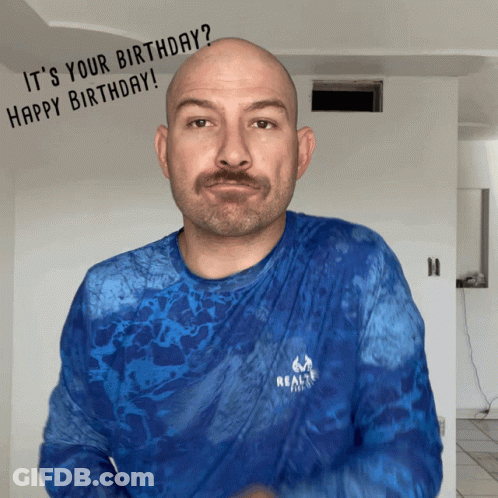 Man In Blue Tie Dye Shirt Says It's Your Birthday GIF