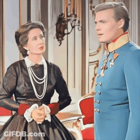 Man In Blue Uniform And Woman In Black Dress GIF