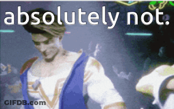 Man In Blue Vest Dancing Before Neon Sign Saying Absolutely Not GIF