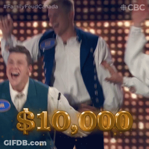 Man In Blue Vest Holding $10,000 Prize GIF