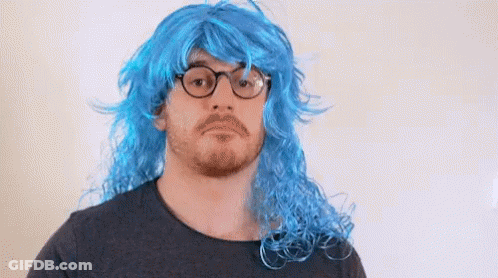 Man In Blue Wig Making Face GIF