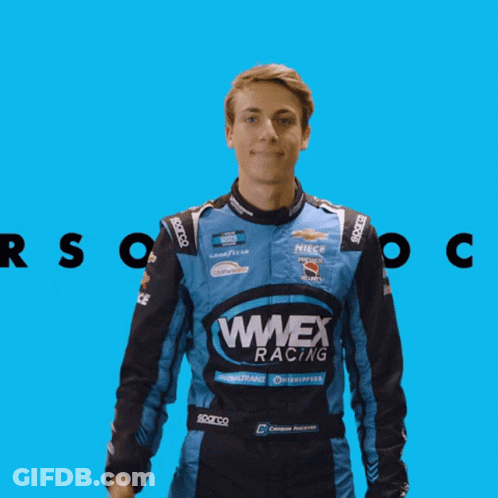 Man In Blue Wwex Racing Jacket Waving GIF