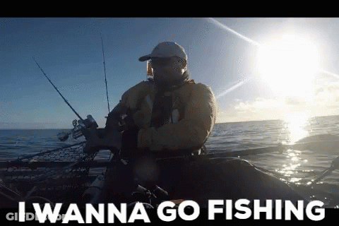 Man In Boat Saying I Wanna Go Fishing GIF
