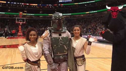 Man In Boba Fett Costume On Basketball Court GIF