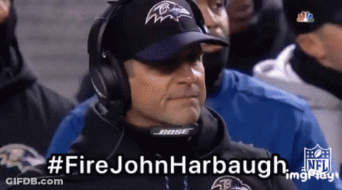 Man In Bose Headphones And Ravens Hat Says #FireJohnHarbaugh GIF