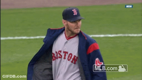 Man In Boston Baseball Uniform Smiling On Field GIF