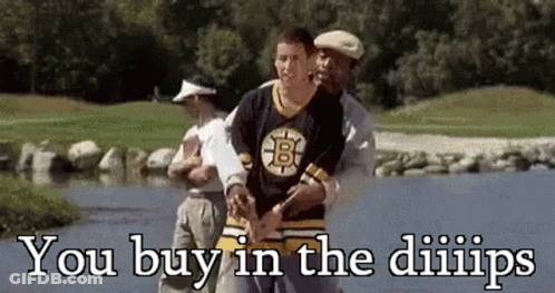 Man In Boston Bruins Jersey Held By Man In Hat GIF