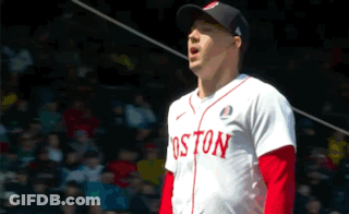 Man In Boston Jersey Stands In Front Of Crowd GIF