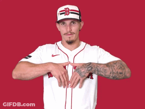 Man In Boston Red Sox Jersey Pointing To Chest GIF