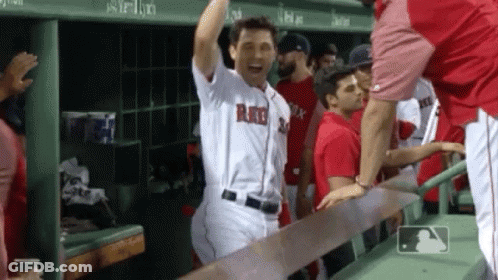 Man In Boston Red Sox Uniform In Dugout GIF