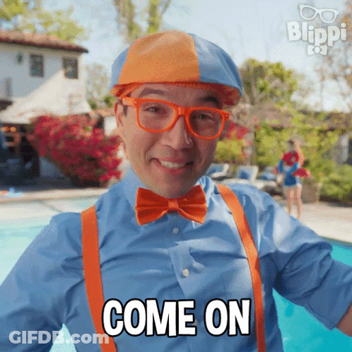 Man In Bow Tie And Suspenders Saying Come On By Pool GIF