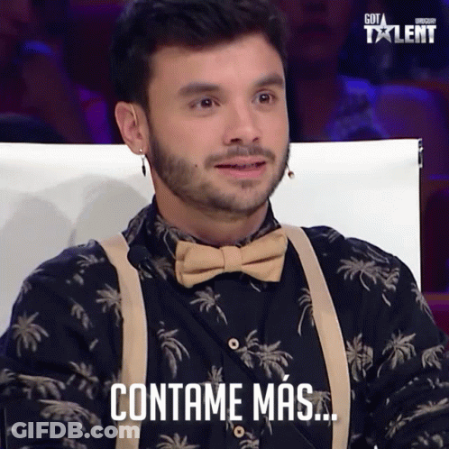 Man In Bow Tie And Suspenders Says Contame Mas GIF