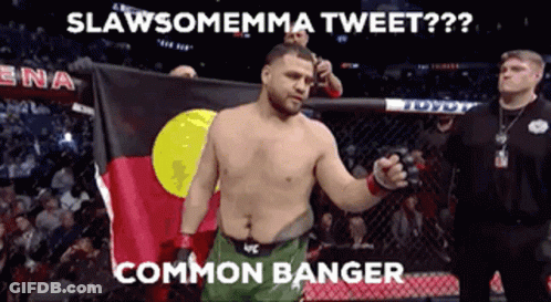Man In Boxing Ring Holding Flag Saying Slawsoemma Tweet GIF
