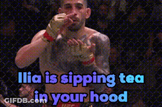 Man In Boxing Ring Saying Ilia Is Sipping Tea In Your Hood GIF