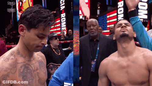 Man In Boxing Ring With Fatal Fury Screen GIF