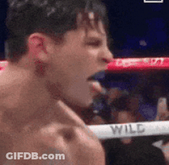Man In Boxing Ring With Fist In Air GIF