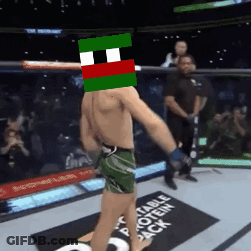 Man In Boxing Ring With Green Red Mask GIF